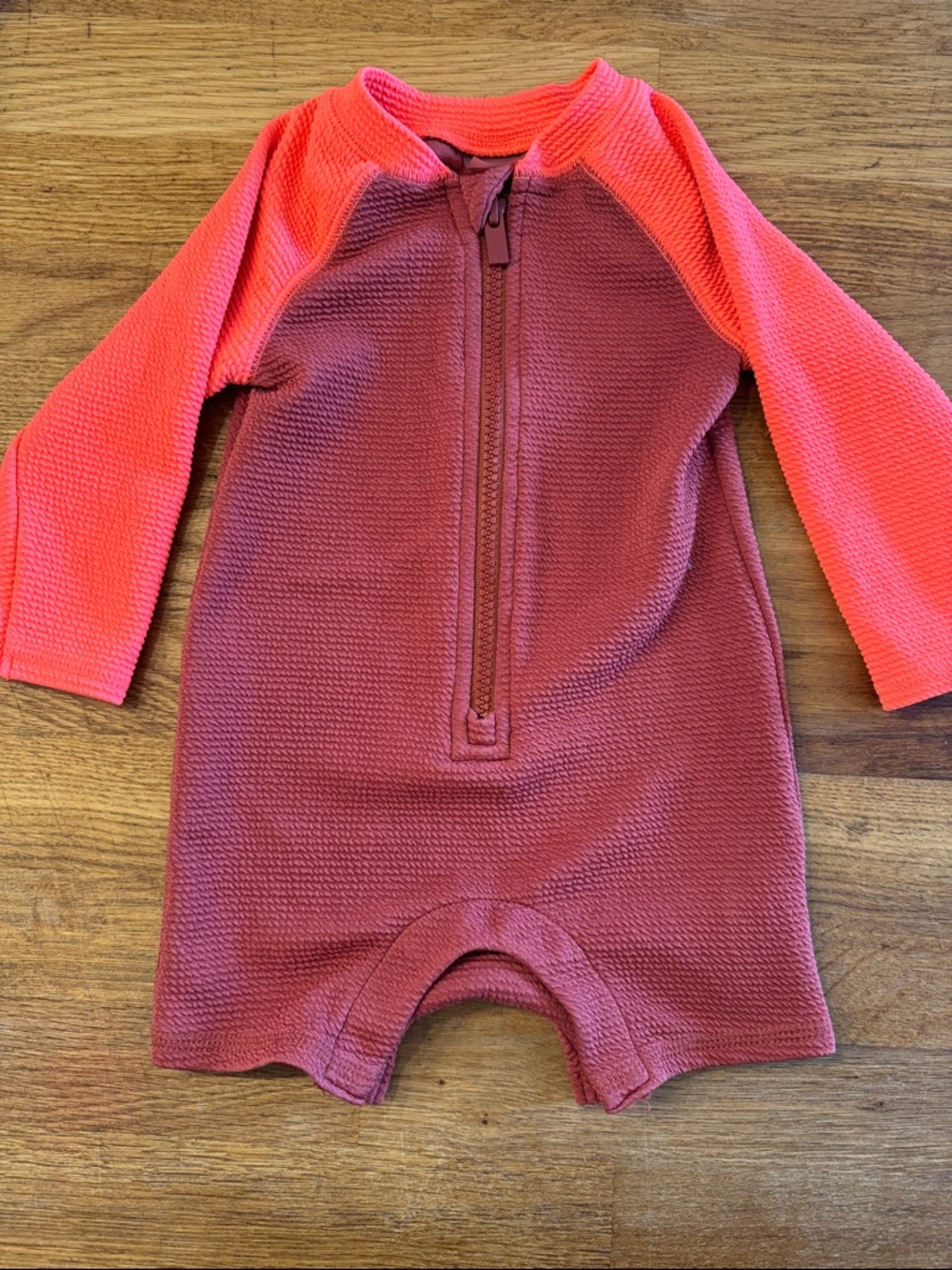 Old Navy Colorblock Infant RashGuard- Coral Sleeves & Berry Body